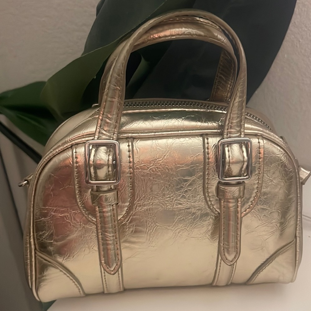 Gold ZARA Mini Bowling Satchel Bag Fashion Bag - New